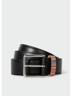Paul Smith Black Leather Belt Signature Stripe Keeper 28